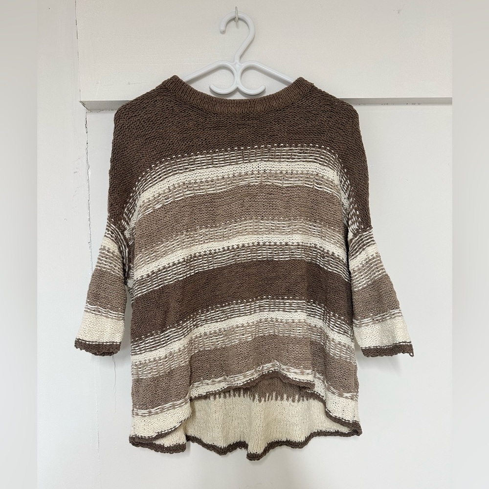 Aerie Brown and Cream Crew Neck Sweater